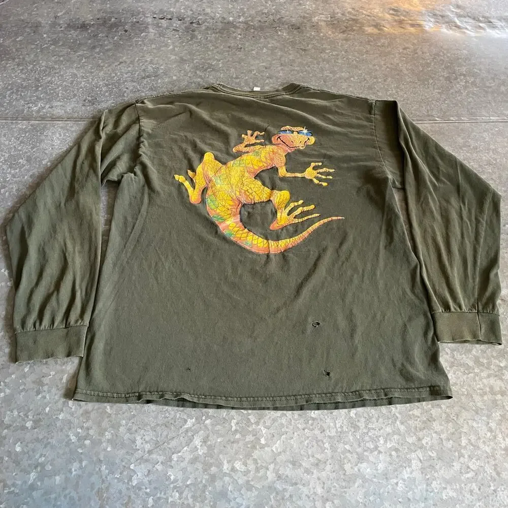Lake Havasu Gecko Lizard Long Sleeve Shirt Mens Large Vintage Y2K Green Grunge